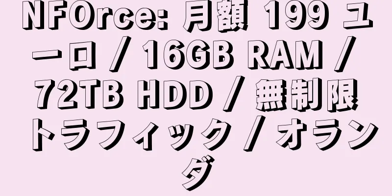 NFOrce: 月額 199 ユーロ / 16GB RAM / 72TB HDD / 無制限トラフィック / オランダ