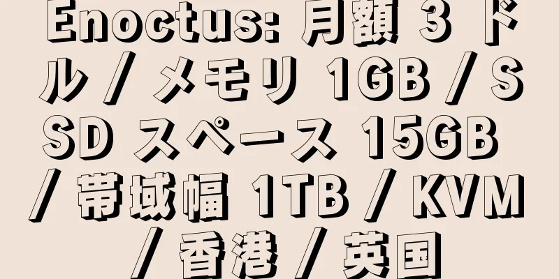 Enoctus: 月額 3 ドル / メモリ 1GB / SSD スペース 15GB / 帯域幅 1TB / KVM / 香港 / 英国