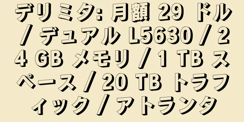 デリミタ: 月額 29 ドル / デュアル L5630 / 24 GB メモリ / 1 TB スペース / 20 TB トラフィック / アトランタ