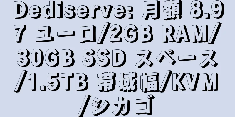 Dediserve: 月額 8.97 ユーロ/2GB RAM/30GB SSD スペース/1.5TB 帯域幅/KVM/シカゴ