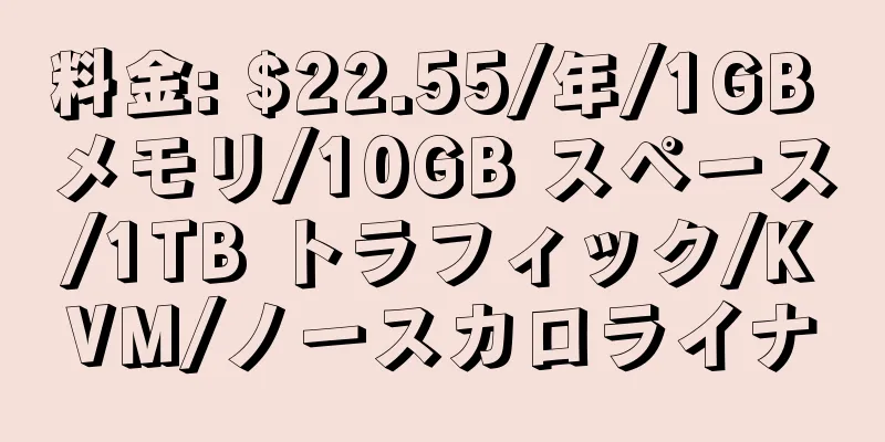 料金: $22.55/年/1GB メモリ/10GB スペース/1TB トラフィック/KVM/ノースカロライナ