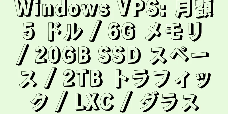 Windows VPS: 月額 5 ドル / 6G メモリ / 20GB SSD スペース / 2TB トラフィック / LXC / ダラス