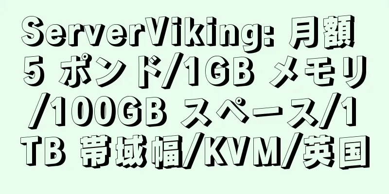 ServerViking: 月額 5 ポンド/1GB メモリ/100GB スペース/1TB 帯域幅/KVM/英国