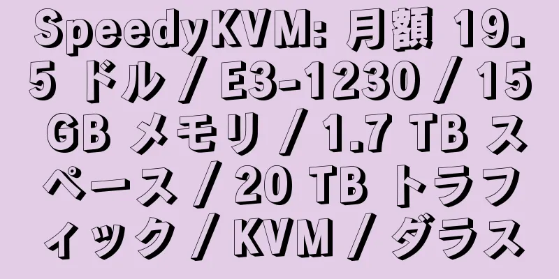 SpeedyKVM: 月額 19.5 ドル / E3-1230 / 15 GB メモリ / 1.7 TB スペース / 20 TB トラフィック / KVM / ダラス