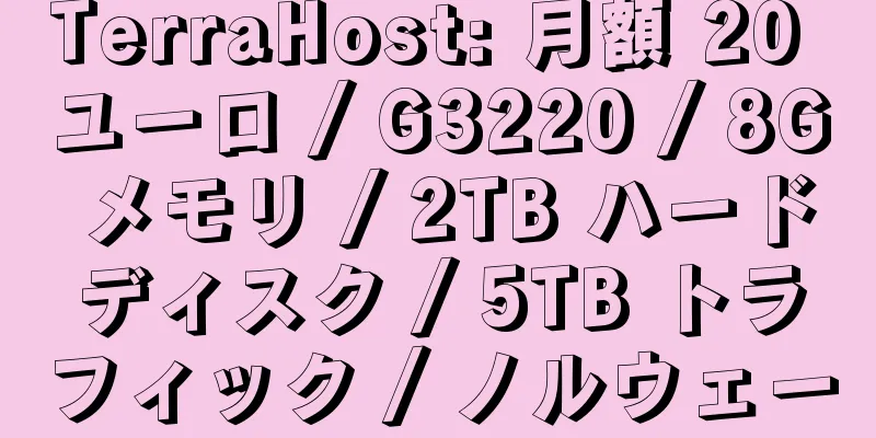 TerraHost: 月額 20 ユーロ / G3220 / 8G メモリ / 2TB ハードディスク / 5TB トラフィック / ノルウェー