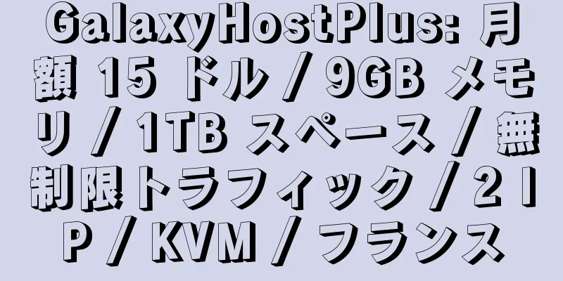 GalaxyHostPlus: 月額 15 ドル / 9GB メモリ / 1TB スペース / 無制限トラフィック / 2 IP / KVM / フランス