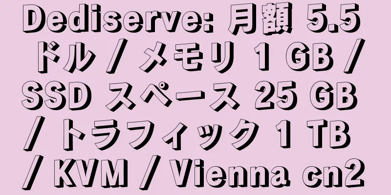 Dediserve: 月額 5.5 ドル / メモリ 1 GB / SSD スペース 25 GB / トラフィック 1 TB / KVM / Vienna cn2