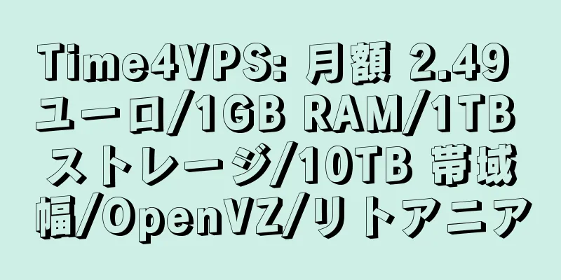 Time4VPS: 月額 2.49 ユーロ/1GB RAM/1TB ストレージ/10TB 帯域幅/OpenVZ/リトアニア