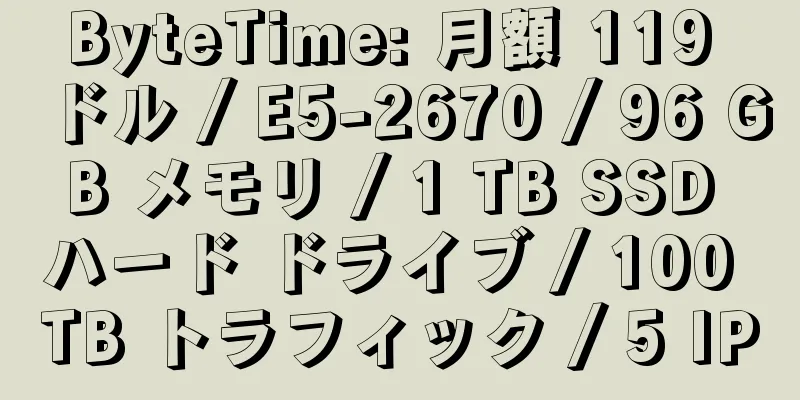 ByteTime: 月額 119 ドル / E5-2670 / 96 GB メモリ / 1 TB SSD ハード ドライブ / 100 TB トラフィック / 5 IP