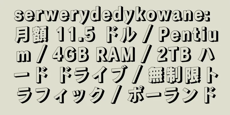 serwerydedykowane: 月額 11.5 ドル / Pentium / 4GB RAM / 2TB ハード ドライブ / 無制限トラフィック / ポーランド