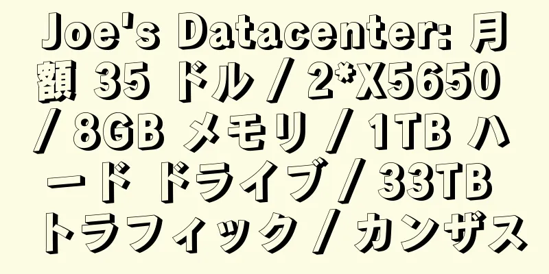 Joe's Datacenter: 月額 35 ドル / 2*X5650 / 8GB メモリ / 1TB ハード ドライブ / 33TB トラフィック / カンザス