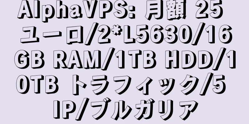 AlphaVPS: 月額 25 ユーロ/2*L5630/16GB RAM/1TB HDD/10TB トラフィック/5 IP/ブルガリア