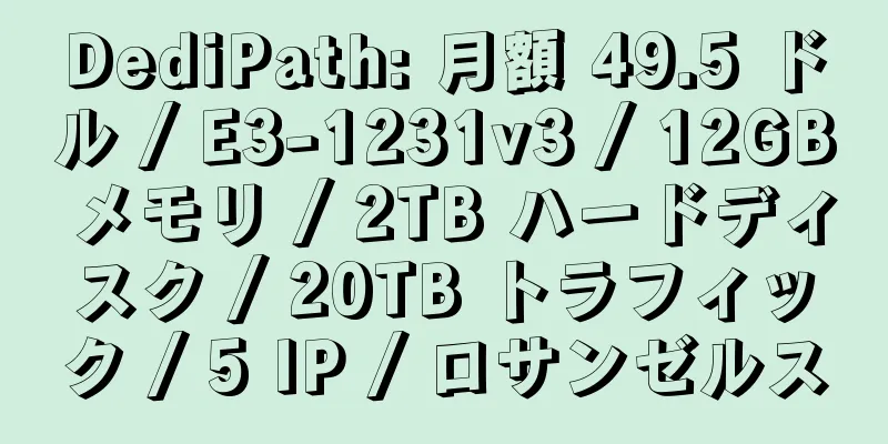 DediPath: 月額 49.5 ドル / E3-1231v3 / 12GB メモリ / 2TB ハードディスク / 20TB トラフィック / 5 IP / ロサンゼルス