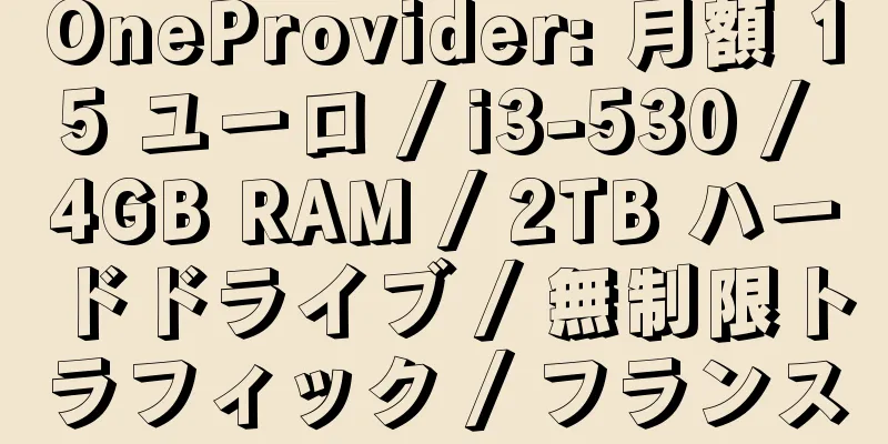 OneProvider: 月額 15 ユーロ / i3-530 / 4GB RAM / 2TB ハードドライブ / 無制限トラフィック / フランス