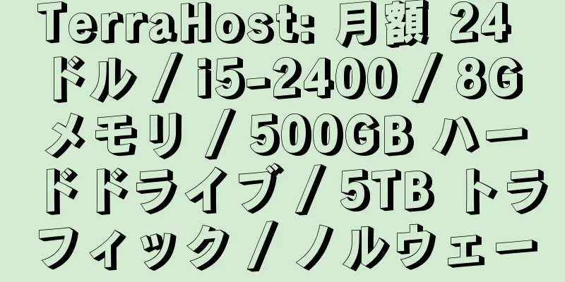 TerraHost: 月額 24 ドル / i5-2400 / 8G メモリ / 500GB ハードドライブ / 5TB トラフィック / ノルウェー