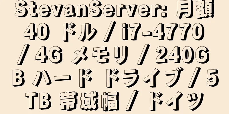 StevanServer: 月額 40 ドル / i7-4770 / 4G メモリ / 240GB ハード ドライブ / 5TB 帯域幅 / ドイツ