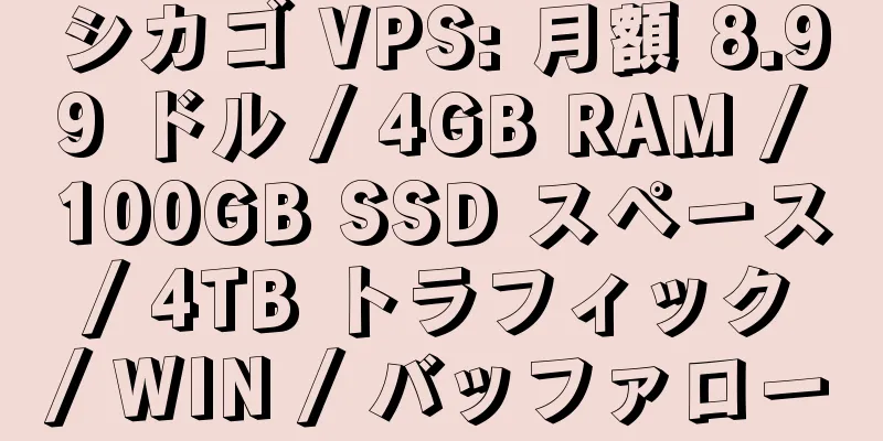 シカゴ VPS: 月額 8.99 ドル / 4GB RAM / 100GB SSD スペース / 4TB トラフィック / WIN / バッファロー