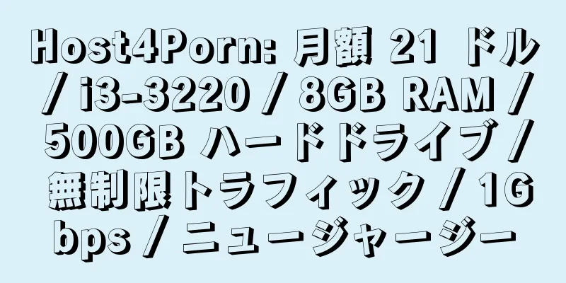 Host4Porn: 月額 21 ドル / i3-3220 / 8GB RAM / 500GB ハードドライブ / 無制限トラフィック / 1Gbps / ニュージャージー