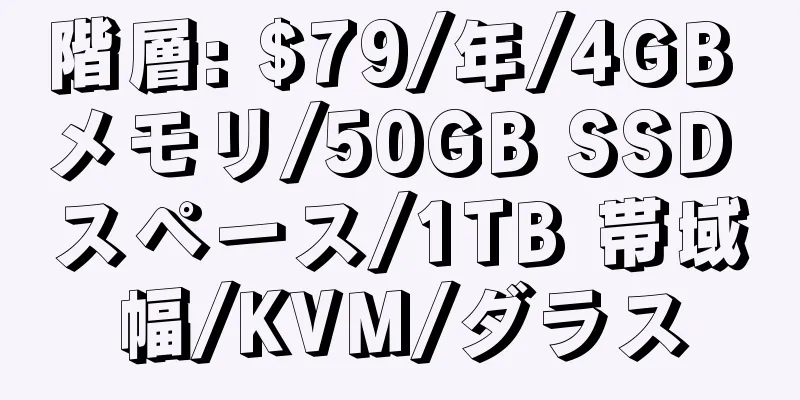 階層: $79/年/4GB メモリ/50GB SSD スペース/1TB 帯域幅/KVM/ダラス