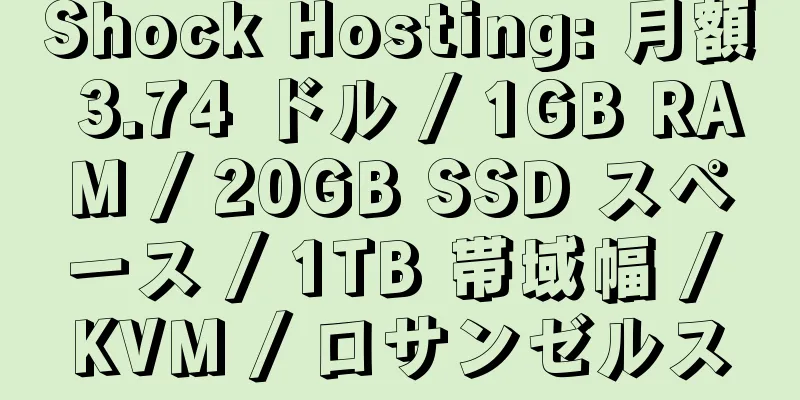 Shock Hosting: 月額 3.74 ドル / 1GB RAM / 20GB SSD スペース / 1TB 帯域幅 / KVM / ロサンゼルス