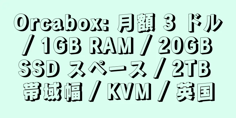 Orcabox: 月額 3 ドル / 1GB RAM / 20GB SSD スペース / 2TB 帯域幅 / KVM / 英国