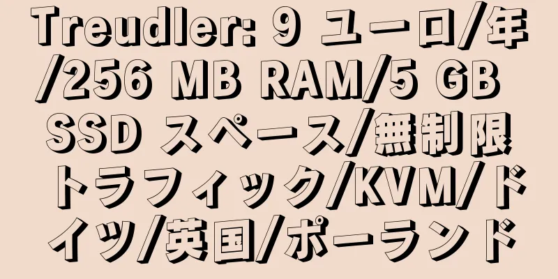 Treudler: 9 ユーロ/年/256 MB RAM/5 GB SSD スペース/無制限トラフィック/KVM/ドイツ/英国/ポーランド