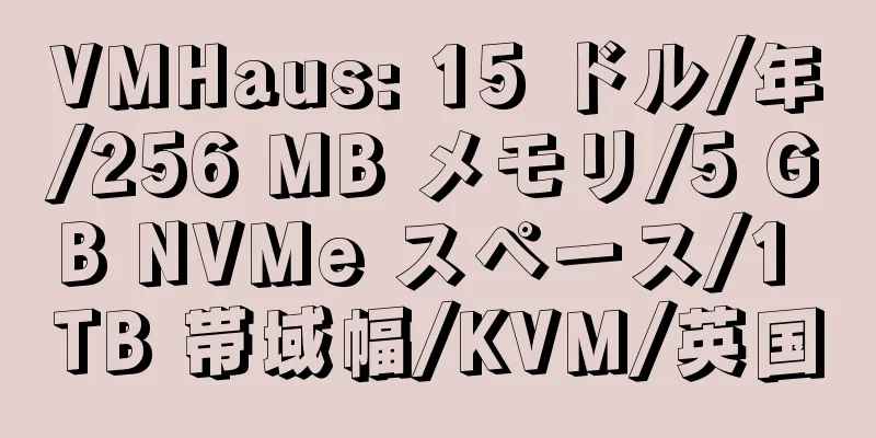 VMHaus: 15 ドル/年/256 MB メモリ/5 GB NVMe スペース/1 TB 帯域幅/KVM/英国