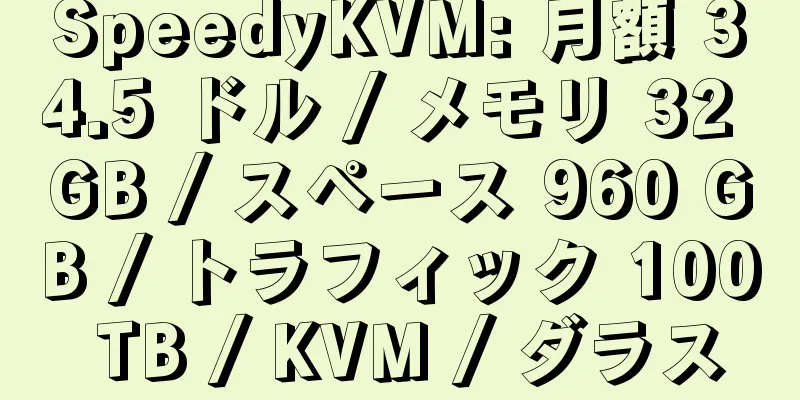 SpeedyKVM: 月額 34.5 ドル / メモリ 32 GB / スペース 960 GB / トラフィック 100 TB / KVM / ダラス