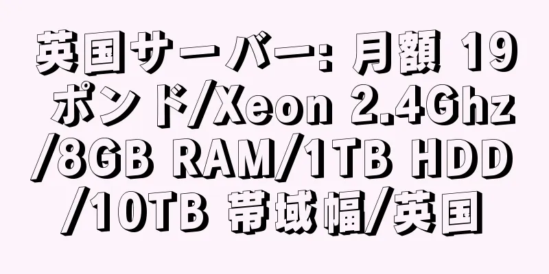 英国サーバー: 月額 19 ポンド/Xeon 2.4Ghz/8GB RAM/1TB HDD/10TB 帯域幅/英国