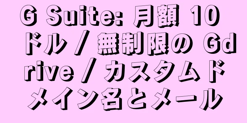 G Suite: 月額 10 ドル / 無制限の Gdrive / カスタムドメイン名とメール