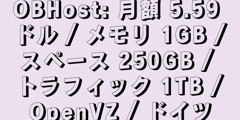 OBHost: 月額 5.59 ドル / メモリ 1GB / スペース 250GB / トラフィック 1TB / OpenVZ / ドイツ