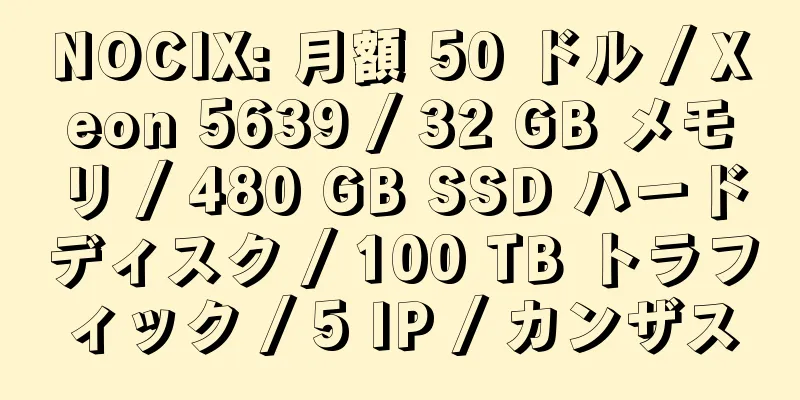 NOCIX: 月額 50 ドル / Xeon 5639 / 32 GB メモリ / 480 GB SSD ハードディスク / 100 TB トラフィック / 5 IP / カンザス