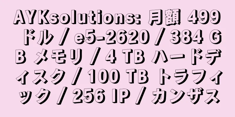 AYKsolutions: 月額 499 ドル / e5-2620 / 384 GB メモリ / 4 TB ハードディスク / 100 TB トラフィック / 256 IP / カンザス