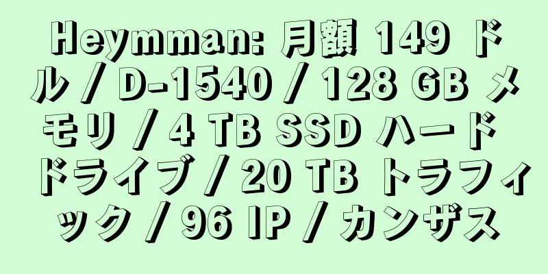 Heymman: 月額 149 ドル / D-1540 / 128 GB メモリ / 4 TB SSD ハード ドライブ / 20 TB トラフィック / 96 IP / カンザス