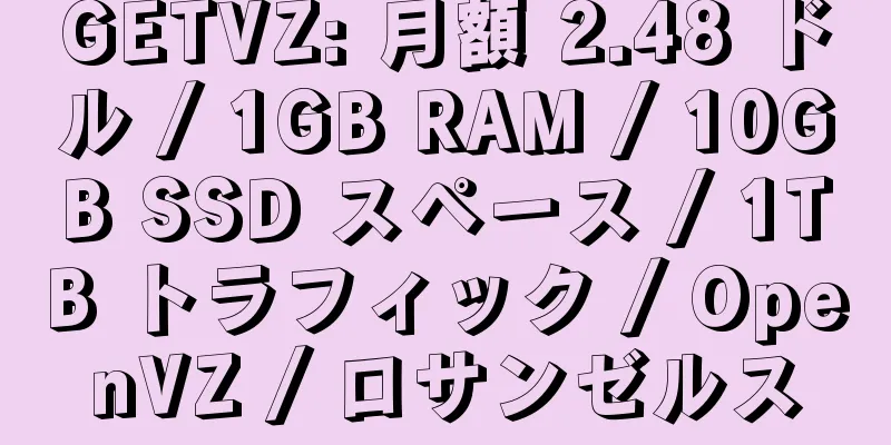 GETVZ: 月額 2.48 ドル / 1GB RAM / 10GB SSD スペース / 1TB トラフィック / OpenVZ / ロサンゼルス