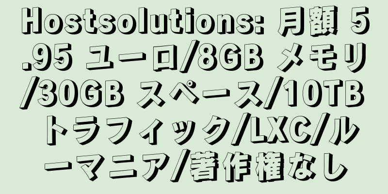 Hostsolutions: 月額 5.95 ユーロ/8GB メモリ/30GB スペース/10TB トラフィック/LXC/ルーマニア/著作権なし