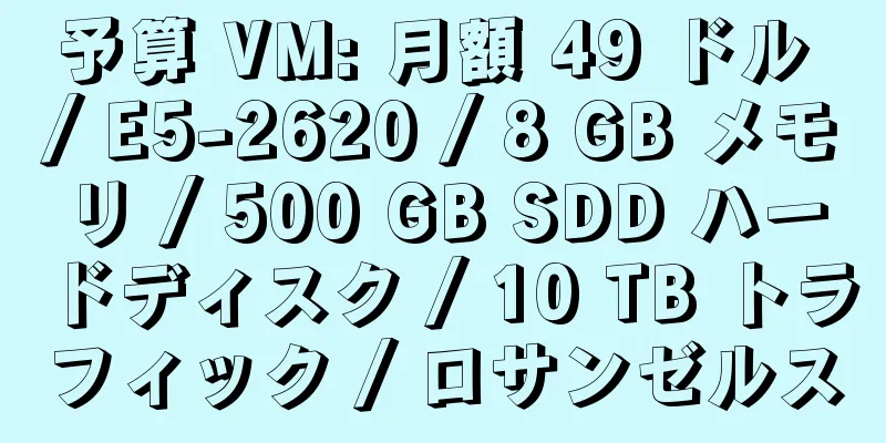 予算 VM: 月額 49 ドル / E5-2620 / 8 GB メモリ / 500 GB SDD ハードディスク / 10 TB トラフィック / ロサンゼルス