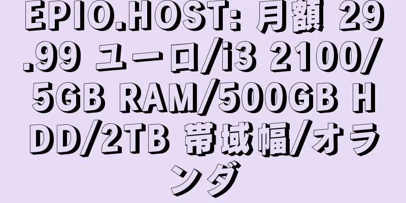 EPIO.HOST: 月額 29.99 ユーロ/i3 2100/5GB RAM/500GB HDD/2TB 帯域幅/オランダ