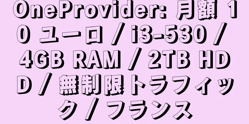 OneProvider: 月額 10 ユーロ / i3-530 / 4GB RAM / 2TB HDD / 無制限トラフィック / フランス