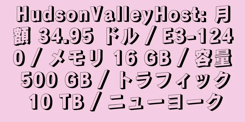 HudsonValleyHost: 月額 34.95 ドル / E3-1240 / メモリ 16 GB / 容量 500 GB / トラフィック 10 TB / ニューヨーク