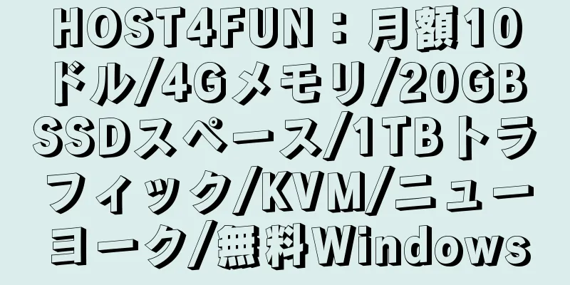 HOST4FUN：月額10ドル/4Gメモリ/20GB SSDスペース/1TBトラフィック/KVM/ニューヨーク/無料Windows