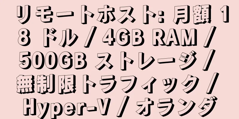 リモートホスト: 月額 18 ドル / 4GB RAM / 500GB ストレージ / 無制限トラフィック / Hyper-V / オランダ