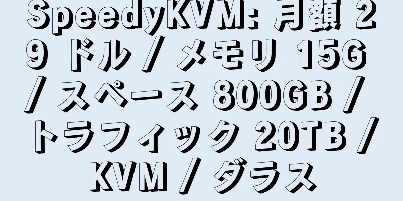 SpeedyKVM: 月額 29 ドル / メモリ 15G / スペース 800GB / トラフィック 20TB / KVM / ダラス