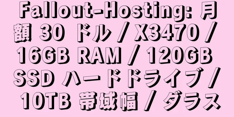 Fallout-Hosting: 月額 30 ドル / X3470 / 16GB RAM / 120GB SSD ハードドライブ / 10TB 帯域幅 / ダラス