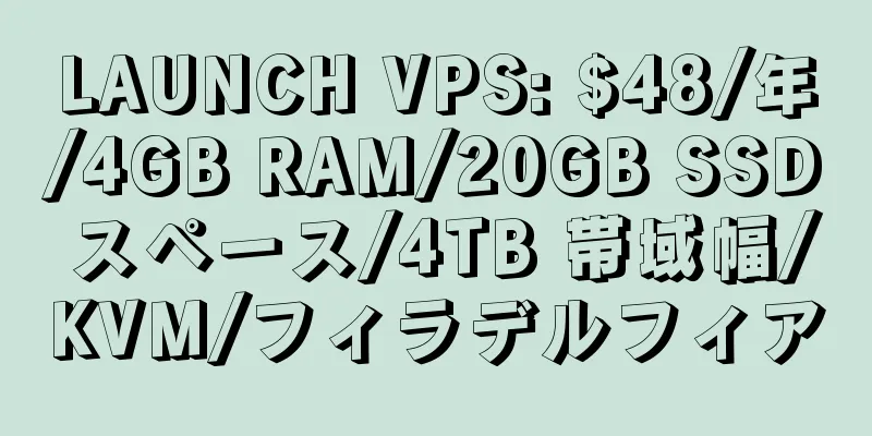 LAUNCH VPS: $48/年/4GB RAM/20GB SSD スペース/4TB 帯域幅/KVM/フィラデルフィア