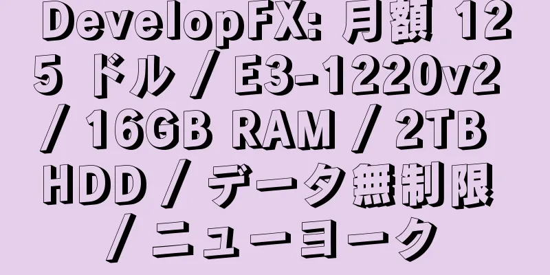 DevelopFX: 月額 125 ドル / E3-1220v2 / 16GB RAM / 2TB HDD / データ無制限 / ニューヨーク