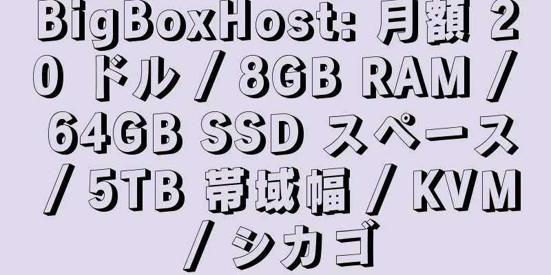 BigBoxHost: 月額 20 ドル / 8GB RAM / 64GB SSD スペース / 5TB 帯域幅 / KVM / シカゴ