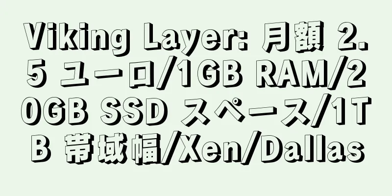 Viking Layer: 月額 2.5 ユーロ/1GB RAM/20GB SSD スペース/1TB 帯域幅/Xen/Dallas