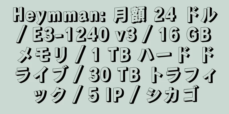 Heymman: 月額 24 ドル / E3-1240 v3 / 16 GB メモリ / 1 TB ハード ドライブ / 30 TB トラフィック / 5 IP / シカゴ