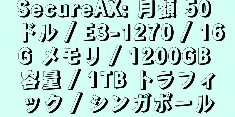 SecureAX: 月額 50 ドル / E3-1270 / 16G メモリ / 1200GB 容量 / 1TB トラフィック / シンガポール